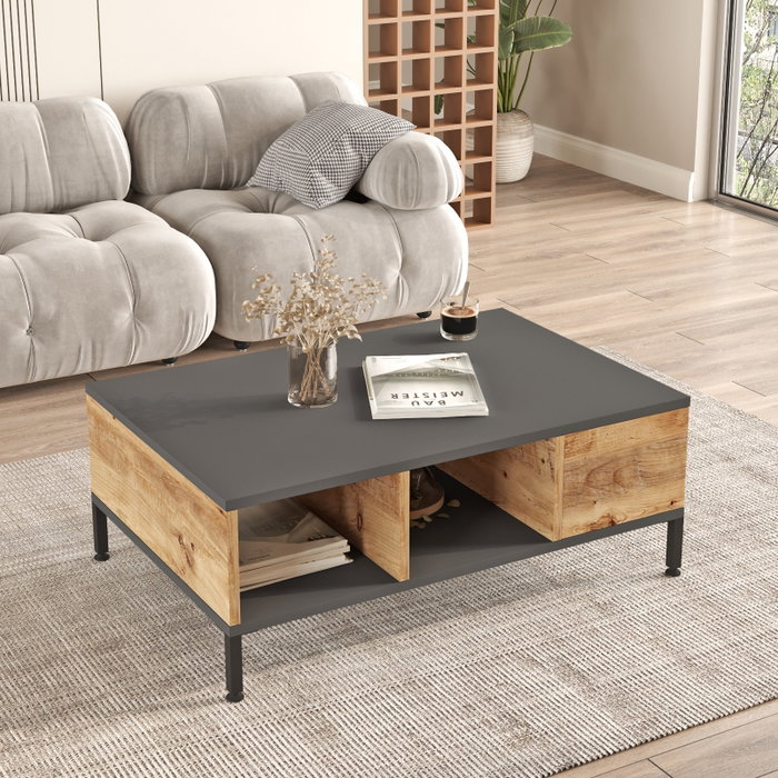 Hanah Home Conjunto Muebles Salón Pino Atlántico Antracita Melamina TV Mesa Centro 160cm