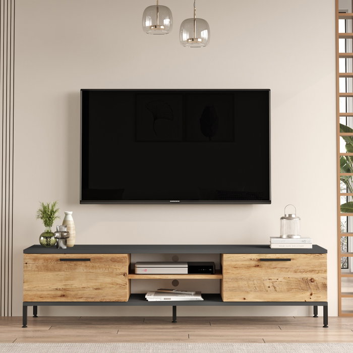 Hanah Home Conjunto Muebles Salón Pino Atlántico Antracita Melamina TV Mesa Centro 160cm