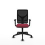 Silla de oficina Motilla con mecanismo Sincro tapizada con Tela color Granate y malla color negra. Equipada con lumbar 1D, Brazos 1D y Ruedas 65mm nailon