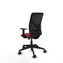 Silla de oficina Motilla con mecanismo Sincro tapizada con Tela color Granate y malla color negra. Equipada con lumbar 1D, Brazos 1D y Ruedas 65mm nailon