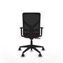 Silla de oficina Motilla con mecanismo Sincro tapizada con Tela color Granate y malla color negra. Equipada con lumbar 1D, Brazos 1D y Ruedas 65mm nailon