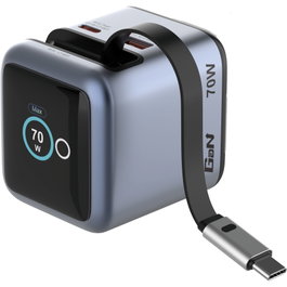 Verbatim Mini GaN Charger 70W con Cable USB-C Retráctil y Pantalla