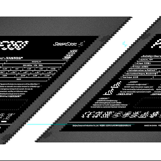 DeepCool R-PF350D-HA0B-EU Fuente de Alimentación 350W 80 PLUS White ATX, Negro, 230V, 85% Eficiencia, Cableado No Modular, 1 Ventilador de 12 cm