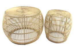 DKD Home Decor Set de 2 Mesas de Centro de Bambú Natural 70x70x50 cm