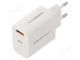 Qoltec Cargador 18W USB-C PD y QC 3.0 Blanco