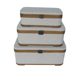 DKD Home Decor Baúl Alpino de Madera y Poliéster, Blanco y Marrón, 3 Piezas, 39.5 x 29 x 64 cm