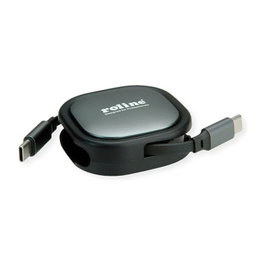 ROLINE Cable USB 2.0 Enrollable USB C a USB C 1,2 m Negro/Gris