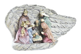 DKD Home Decor Nacimiento de Resina con Alas Beige y Multicolor