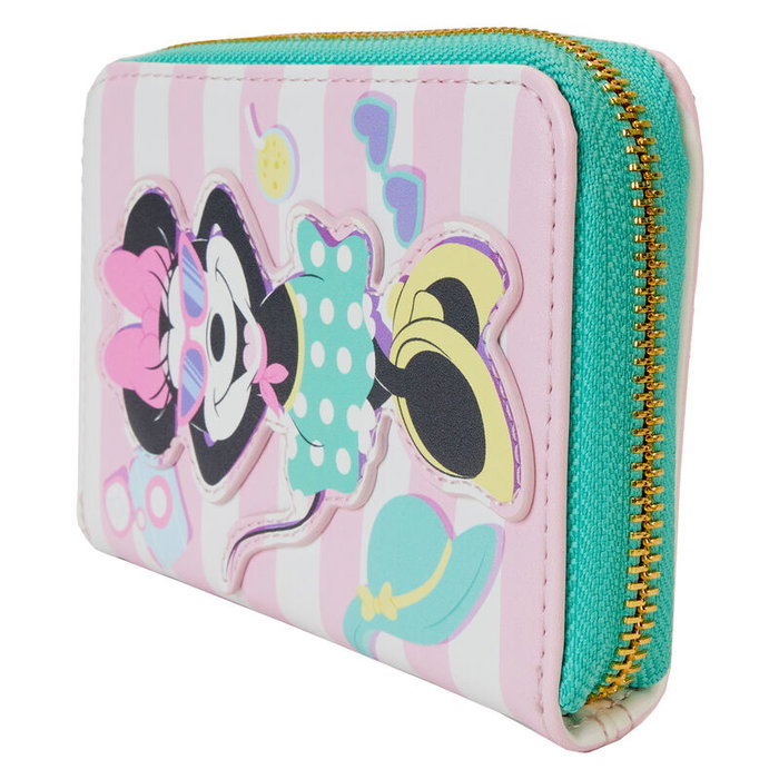 Loungefly Cartera Vacation Style Minnie Disney Billetera con Cremallera Piel Vegana Forro Interior Dorado
