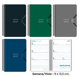 SENFORT Agenda Anual 2027 Mini Espiral con Goma 90x135 mm Surtido de 4