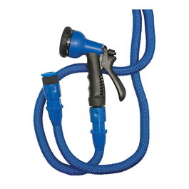 Altadex Manguera Extensible Xpansy Pro 15 m, Azul, Ø12 mm - Pistola 7 Funciones, Adaptadores Incluidos, Antienredos, 8 bar