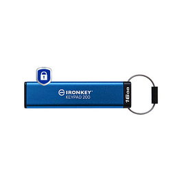 Kingston IronKey Keypad 200 16GB USB 3.2 Gen 1 Unidad Flash Segura con Teclado PIN, Cifrado AES-256, IP68, Resistente al Agua y Polvo, Color Azul