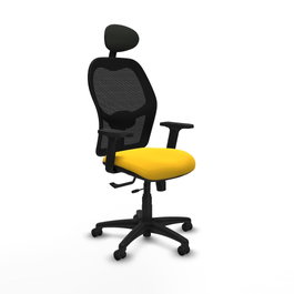 PIQUERAS Y CRESPO Silla de oficina Alocén con mecanismo traslack, malla negra y asiento amarillo