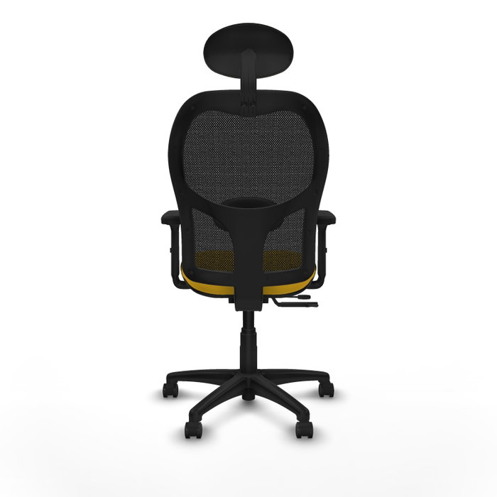 PIQUERAS Y CRESPO Silla de oficina Alocén con mecanismo traslack, malla negra y asiento amarillo PIQUERAS Y CRESPO Silla de oficina Alocén con mecanismo traslack, malla negra y asiento amarillo