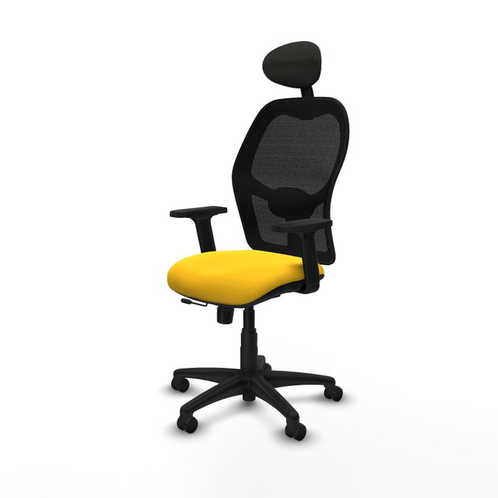 PIQUERAS Y CRESPO Silla de oficina Alocén con mecanismo traslack, malla negra y asiento amarillo PIQUERAS Y CRESPO Silla de oficina Alocén con mecanismo traslack, malla negra y asiento amarillo