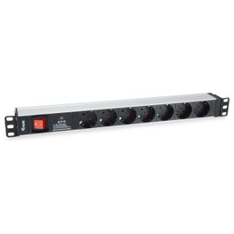 EQUIP Regleta de Pared para Rack 19" 1HE, 7 Tomas C13 con Interruptor y Protección Sobretensiones, Aluminio Negro/Plata, Cable 1.8m, 16A 3500W, Modelo 333309
