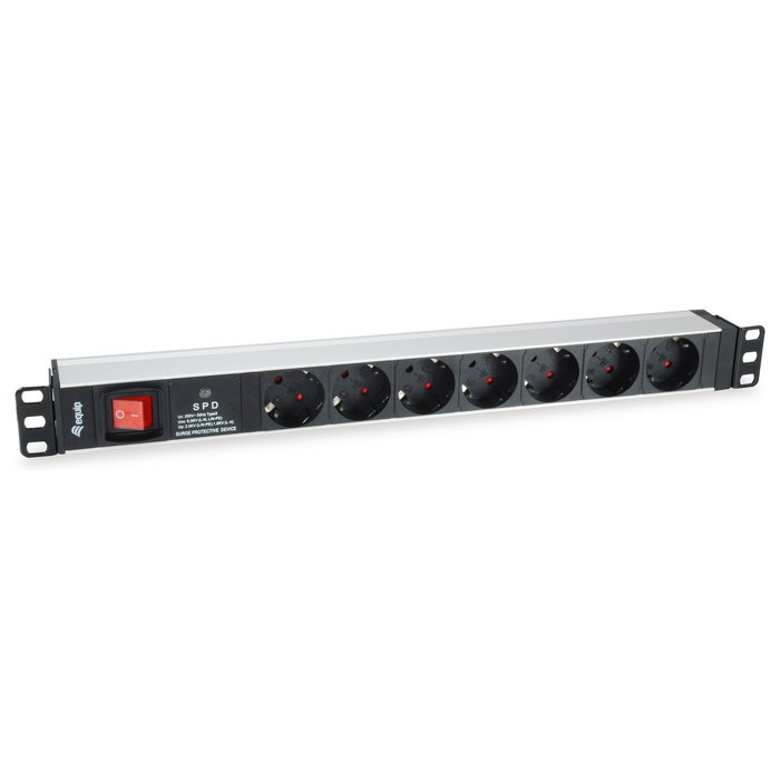 EQUIP Regleta de Pared para Rack 19" 1HE, 7 Tomas C13 con Interruptor y Protección Sobretensiones, Aluminio Negro/Plata, Cable 1.8m, 16A 3500W, Modelo 333309 EQUIP Regleta de Pared para Rack 19" 1HE, 7 Tomas C13 con Interruptor y Protección Sobretensiones, Aluminio Negro/Plata, Cable 1.8m, 16A 3500W, Modelo 333309