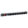 EQUIP Regleta de Pared para Rack 19" 1HE, 7 Tomas C13 con Interruptor y Protección Sobretensiones, Aluminio Negro/Plata, Cable 1.8m, 16A 3500W, Modelo 333309