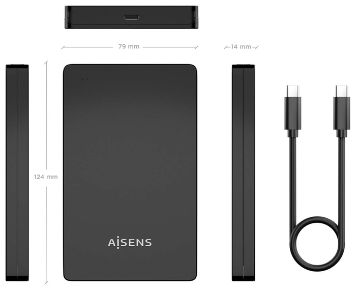Aisens Caja Externa 2.5″ 9.5mm SATA a USB-C USB3.1 Gen1, Negra