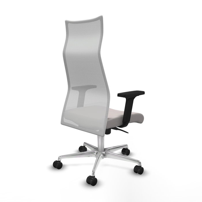 Sillón Albacete con mecanismo Sincro tapizada con Similpiel color Blanco. Equipado con Base aluminio, Brazos 2D y Ruedas 65mm nailon