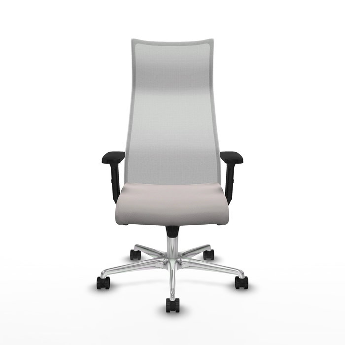 Sillón Albacete con mecanismo Sincro tapizada con Similpiel color Blanco. Equipado con Base aluminio, Brazos 2D y Ruedas 65mm nailon