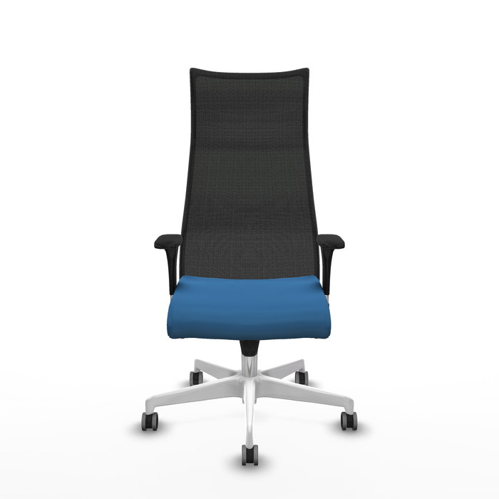 Sillón Albacete con mecanismo Sincro tapizada con Similpiel color Azul claro y malla color Negro. Equipado con Base poliamida blanca, Brazos 1D y Ruedas 65 mm parqué Sillón Albacete con mecanismo Sincro tapizada con Similpiel color Azul claro y malla color Negro. Equipado con Base poliamida blanca, Brazos 1D y Ruedas 65 mm parqué