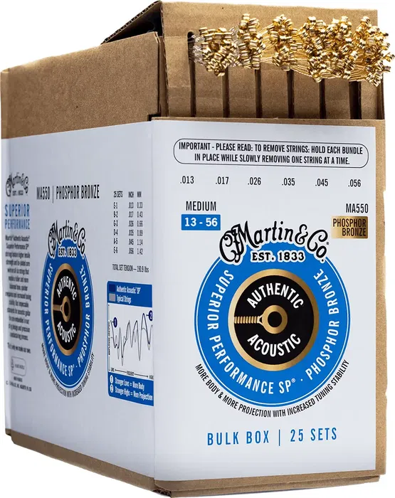 Martin Cuerdas Guitarra Acústica MA535 P.Bronze .013 .056 Pack 25 Juegos Bulk Box 150 Cuerdas