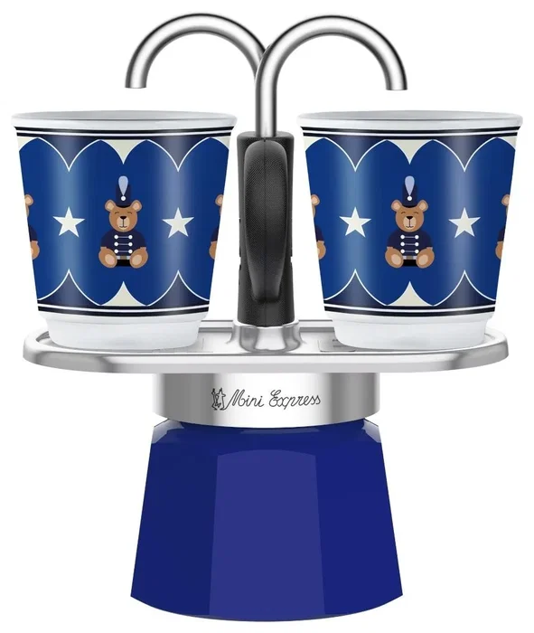 Bialetti Set MINI Express MR BLU Joyful Memories con dos tazas y bandeja de aluminio