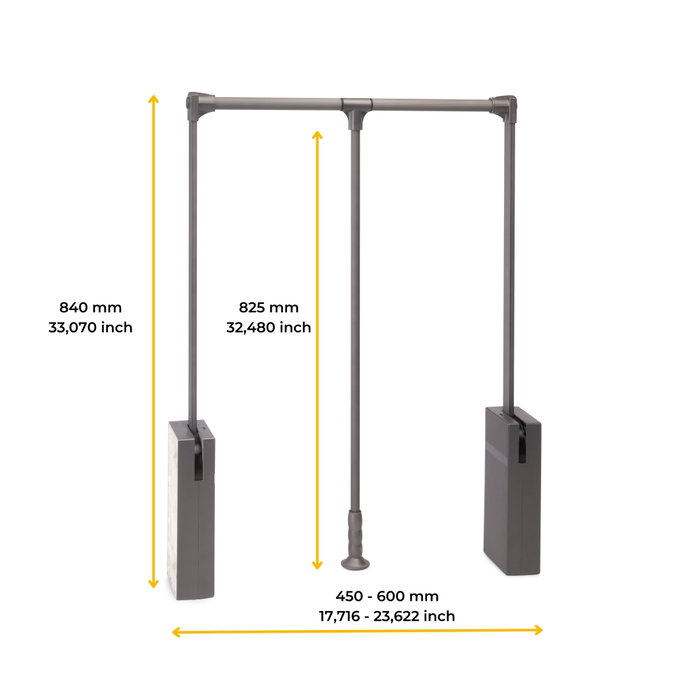 Emuca Colgador abatible para armario Sway, ancho regulable 450-600mm, Acero, Aluminio y Plástico, Pintado Titanio