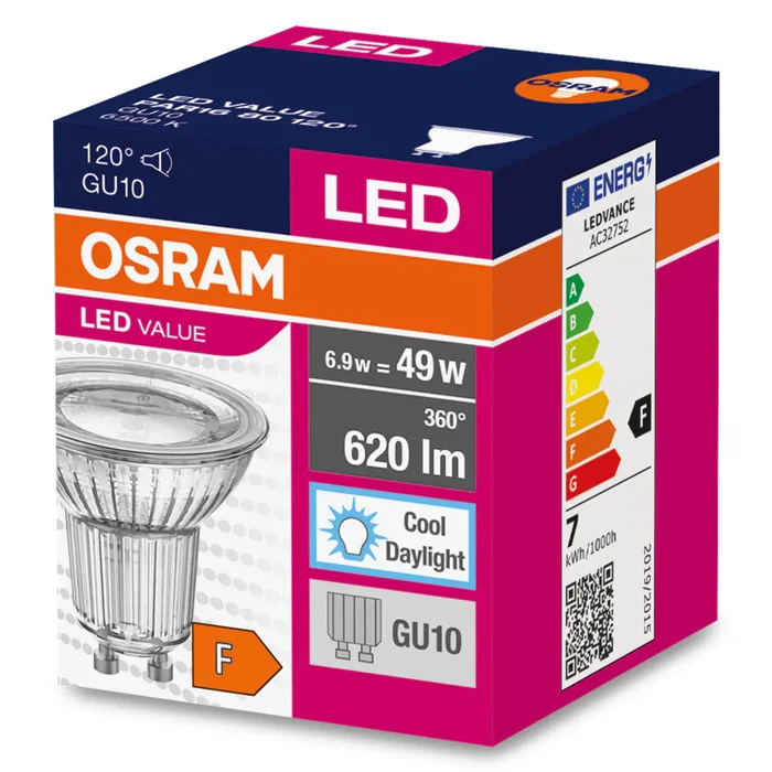 Ledvance/Osram Bombilla LED Spot GU10 6,9W 620Lm 6500K 120º IP20 [LVE-4058075096745]