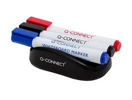 Q-connect Borrador Magnético para Pizarra Blanca con 3 Rotuladores Azul, Negro y Rojo