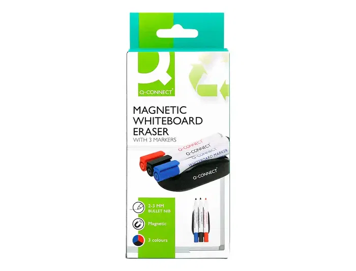 Q-connect Borrador Magnético para Pizarra Blanca con 3 Rotuladores Azul, Negro y Rojo Q-connect Borrador Magnético para Pizarra Blanca con 3 Rotuladores Azul, Negro y Rojo