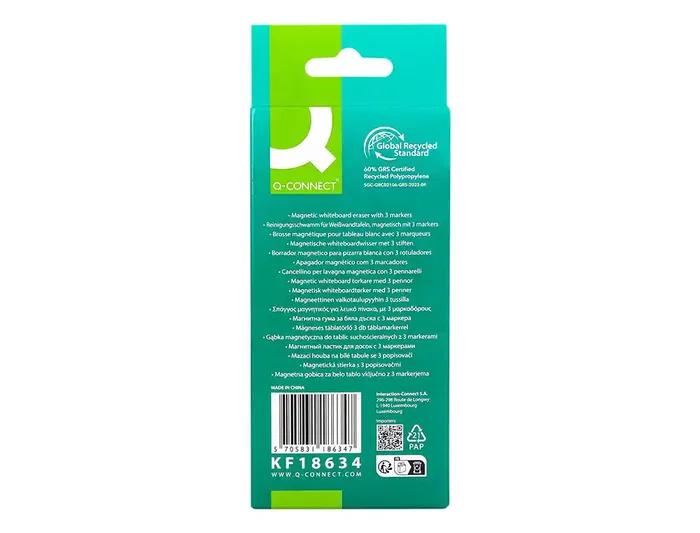 Q-connect Borrador Magnético para Pizarra Blanca con 3 Rotuladores Azul, Negro y Rojo Q-connect Borrador Magnético para Pizarra Blanca con 3 Rotuladores Azul, Negro y Rojo