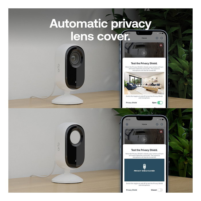 ARLO Cámara de Seguridad Interior Essential 3 2K para Techo/Escritorio, WiFi, Visión Nocturna, 130°, Detección de Movimiento, 3MP, Color Blanco