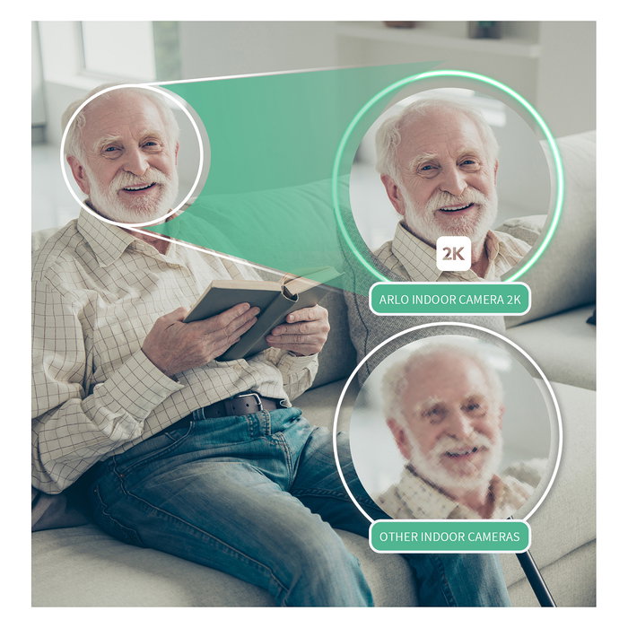 ARLO Cámara de Seguridad Interior Essential 3 2K para Techo/Escritorio, WiFi, Visión Nocturna, 130°, Detección de Movimiento, 3MP, Color Blanco