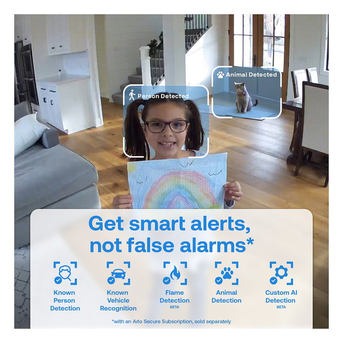 ARLO Cámara de Seguridad Interior Essential 3 2K para Techo/Escritorio, WiFi, Visión Nocturna, 130°, Detección de Movimiento, 3MP, Color Blanco