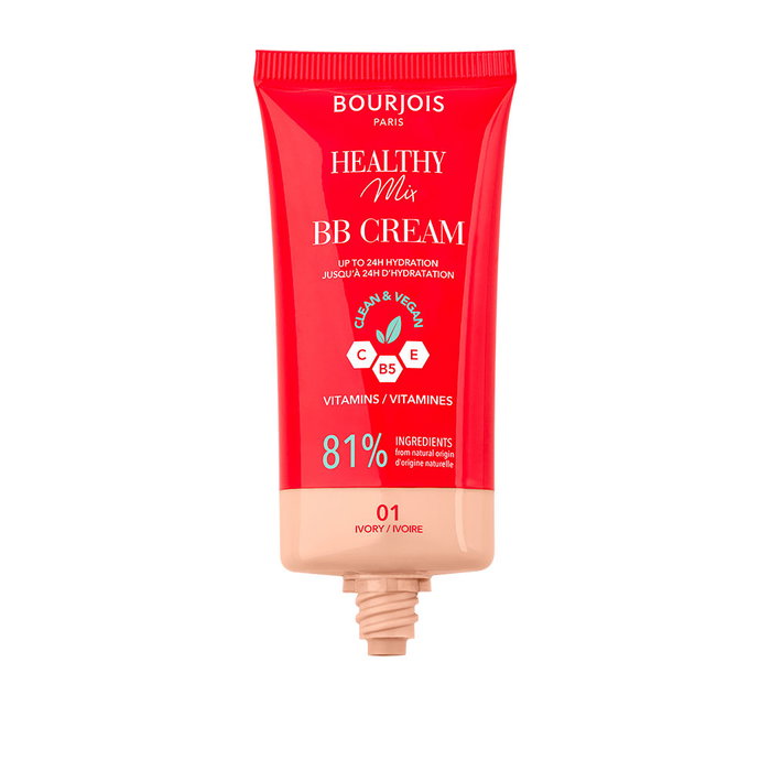 Bourjois Healthy Mix BB Cream Tono #01 Ivory 30 ml, BB Cream con 81% Ingredientes Naturales para Piel Perfecta y Homogénea, Fórmula Vegana de Larga Duración