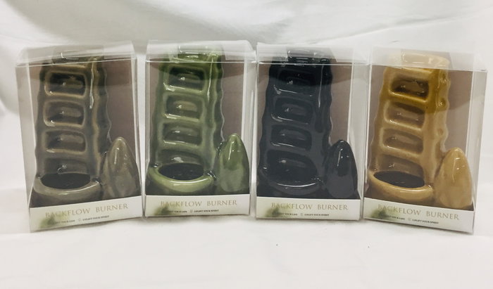DKD Home Decor Soporte Incienso Oriental Cascada Backflow Verde Gris Negro Mostaza 5 x 11 x 7 cm Set de 5