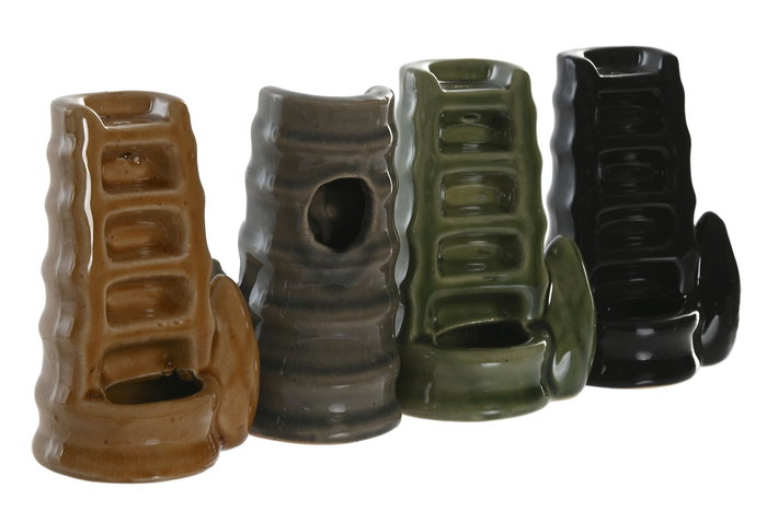 DKD Home Decor Soporte Incienso Oriental Cerámica Verde Gris Negro Mostaza 5 x 11 x 7 cm Set de 5 (8 Unidades)