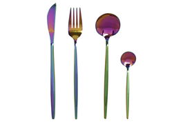DKD Home Decor Cubertería Basicos Modern Mision Set de 16 Piezas Multicolor Iridiscente Inox 1.5 x 13 x 3 cm