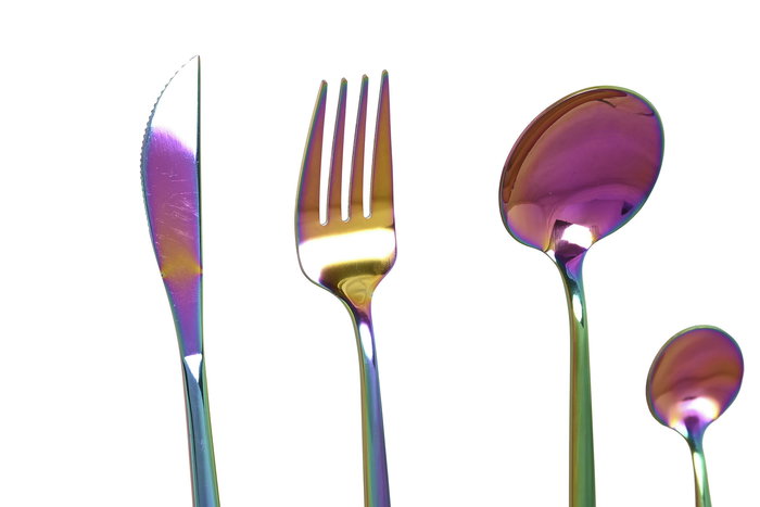 DKD Home Decor Cubertería Basicos Modern Mision Set de 16 Piezas Multicolor Iridiscente Inox 1.5 x 13 x 3 cm