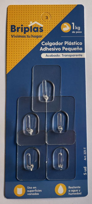 BRIPLAS Colgador Adhesivo de Plástico para Cocina o Baño, Transparente BRIPLAS Colgador Adhesivo de Plástico para Cocina o Baño, Transparente