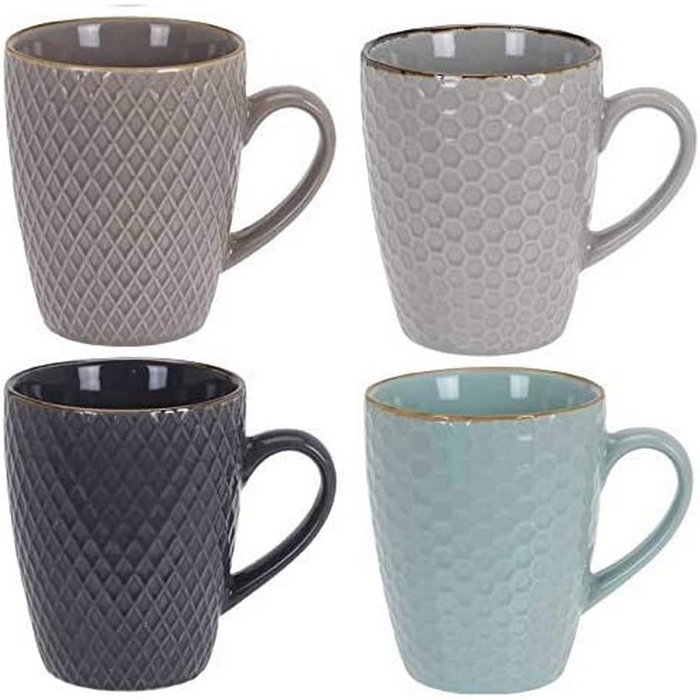 Excellent Houseware Set de 4 tazas de café de gres, 300 ml, colores surtidos