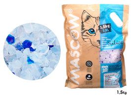 Mascow Arena para Gato de Sílice, Bolsa 3,8 Litros (1,5 kg), Dimensiones 27 x 35 x 5 cm, Color Azul o Blanco (Set de 8)