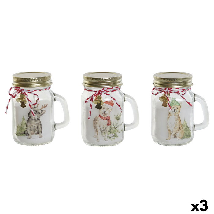 DKD Home Decor Set de 3 Jarras con Velas de Cristal 80 g Blanco y Dorado