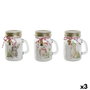 DKD Home Decor Set de 3 Jarras con Velas de Cristal 80 g Blanco y Dorado