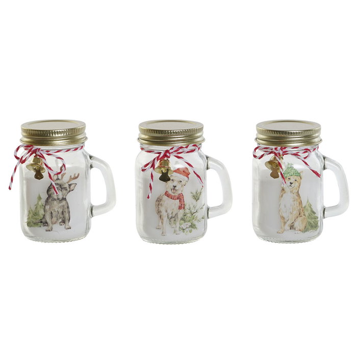 DKD Home Decor Set de 3 Jarras con Velas de Cristal 80 g Blanco y Dorado