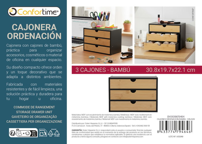 Confortime Cajones de Ordenación Bambú 3 Black