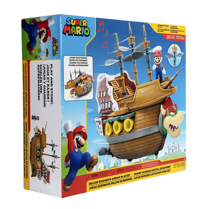 JAKKS PACIFIC Playset Deluxe Aeronave Bowser Super Mario con Figura de 6 cm