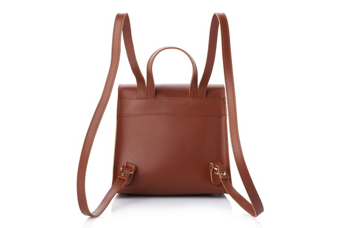 Lucky Bees Mochila de Cuero Color Tan con Bolsillo Interior 21 cm (L) x 11 cm (A) x 21 cm (H)